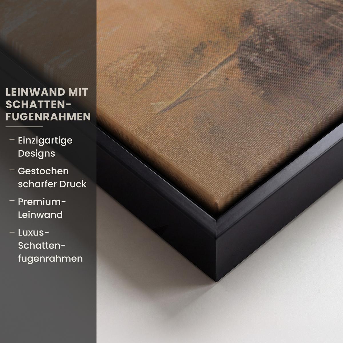LEINWAND Bilder mit Rahmen - Kunst - Industriell - Grau - Braun - Abstrakt - 90x90 - Sandfarben, Textil (90/90cm) - MuchoWow