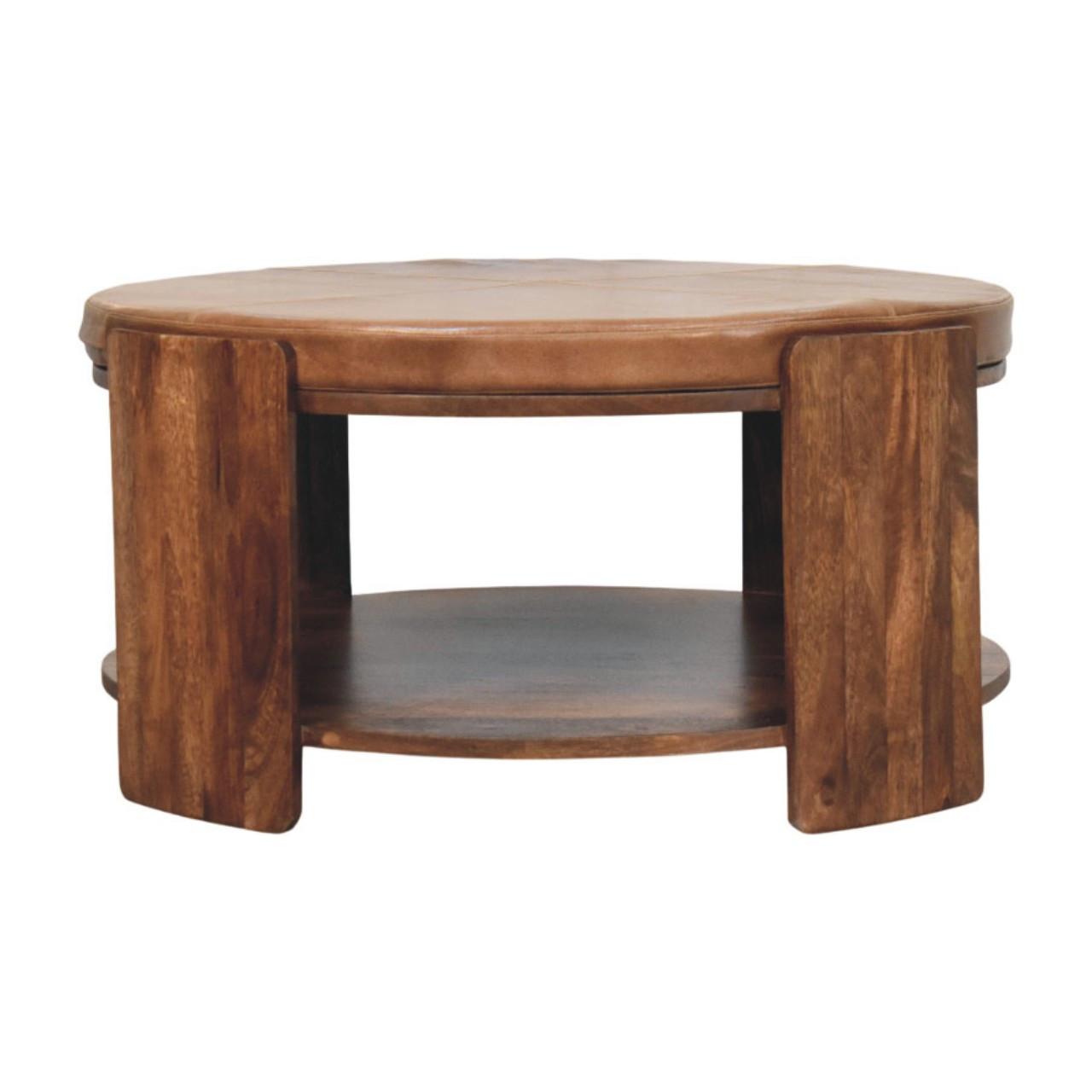 COUCHTISCH mit Roasted-Almond-Finish, Leder auf der Oberfläche, kaffeebraun - Braun, Leder/Holz (85/85/42cm) - Artisan Furniture