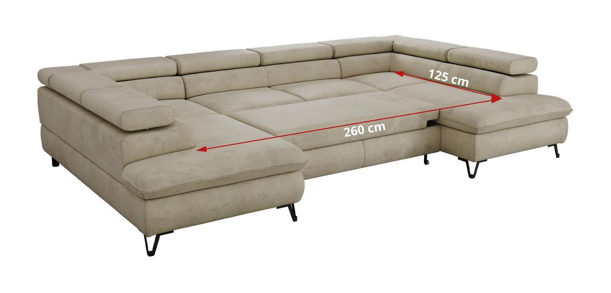 WOHNLANDSCHAFT PABLO U Velvet Beige mit Topper Visco - Beige/Schwarz, Textil/Metall (346/76/208cm) - MKS