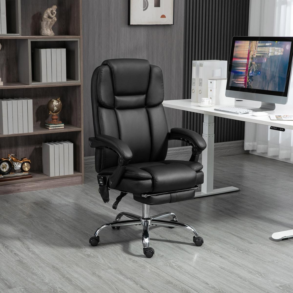 BÜROSTUHL mit Massagefunktion PC-Stuhl mit Heiz-, Liegefunktion Schwarz - Silberfarben/Schwarz, Kunststoff/Metall (67/126/66cm) - Vinsetto