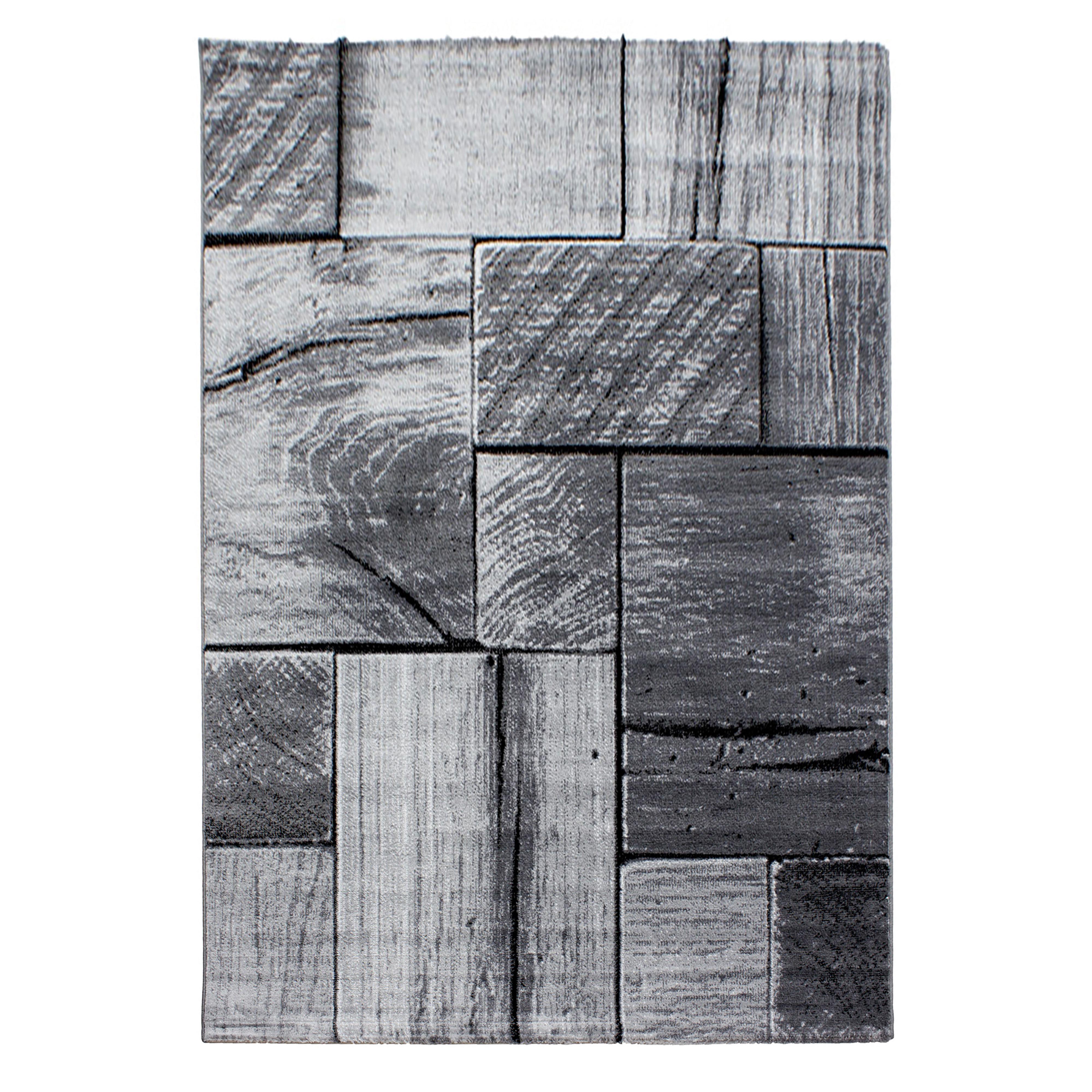 TEPPICH Kurzflor DRAU in Schwarz, in 3D-Holzoptik, 240 x 340 cm - Grau, Textil (340/240cm) - KADIMA DESIGN