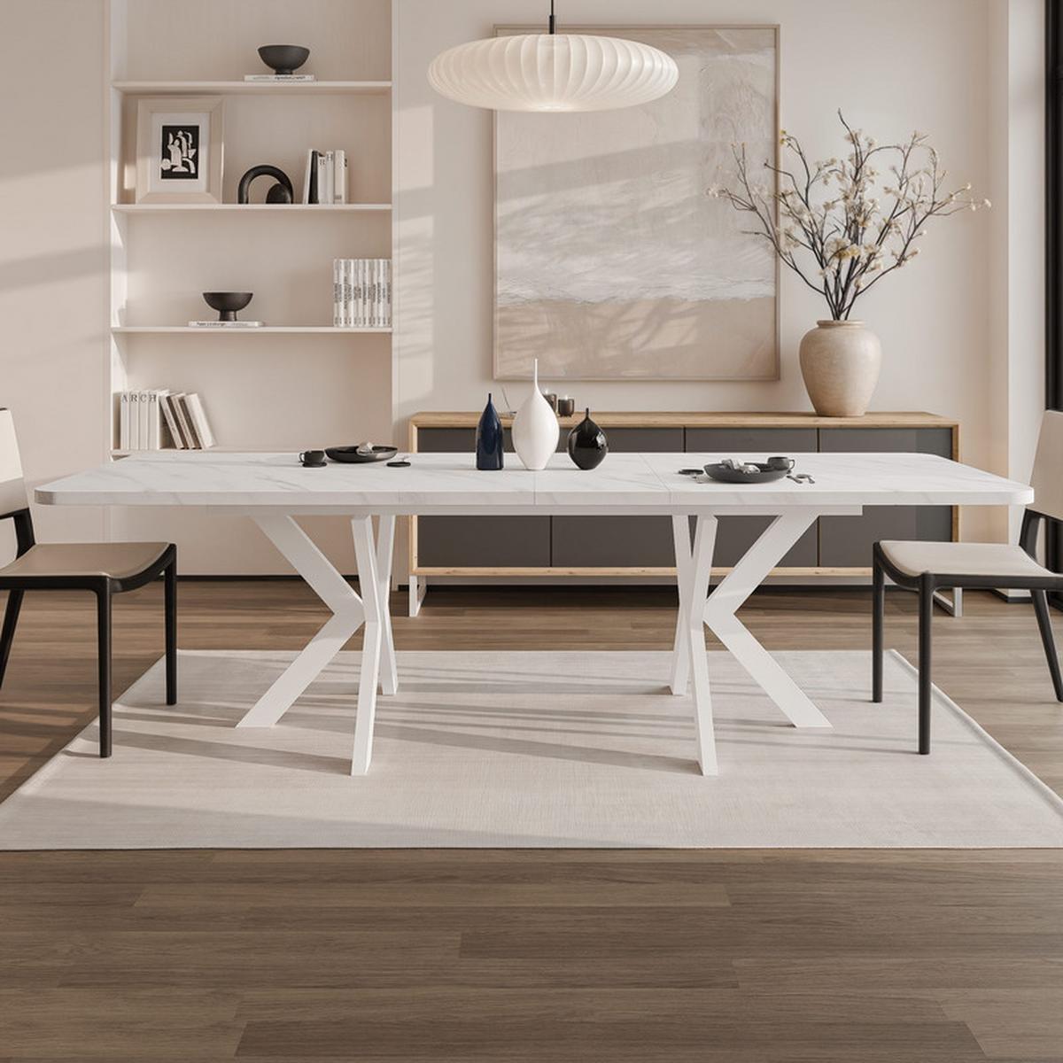 AUSZIEHTISCH DANTON 200/100/76 cm, Weiß / Bianco (Weiß) - Perlmutt/Weiß, Holzwerkstoff/Metall (100/200/76cm) - Idohome