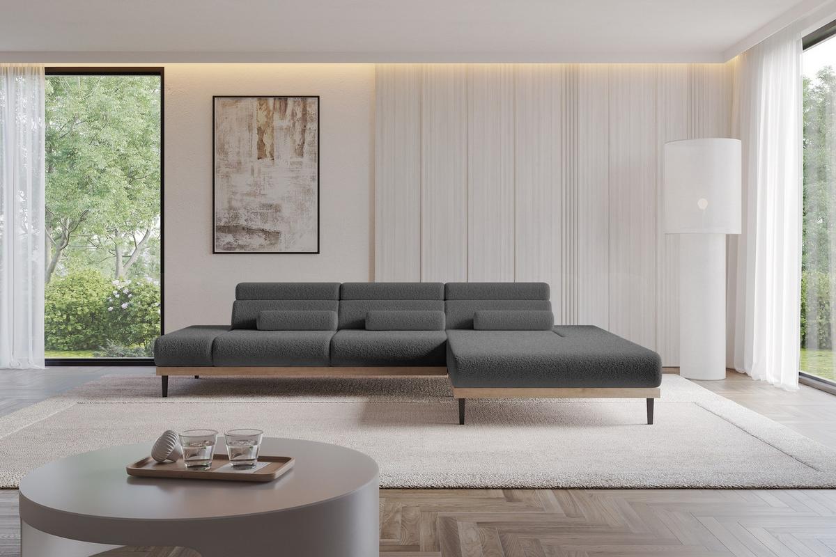 ELEKTRISCHES ECKSOFA Rechts MONA 316x205x85 Grau Bouclé - Silberfarben/Grau, Holzwerkstoff/Textil (316/205cm) - ALTDECOR