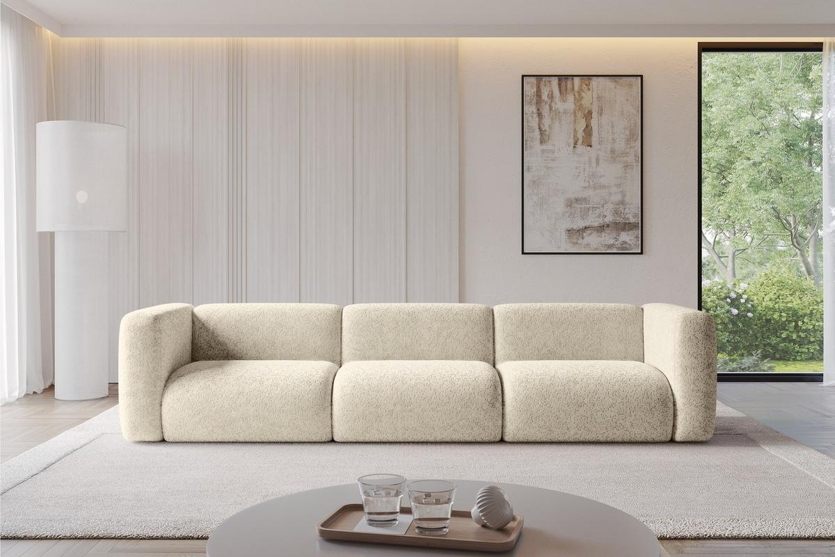 MODULARES Sofa 3-SITZER MIRA-S2 319x89x70 Creme cm Velours - Creme/Schwarz, Holzwerkstoff/Kunststoff (319/70/89cm) - ALTDECOR