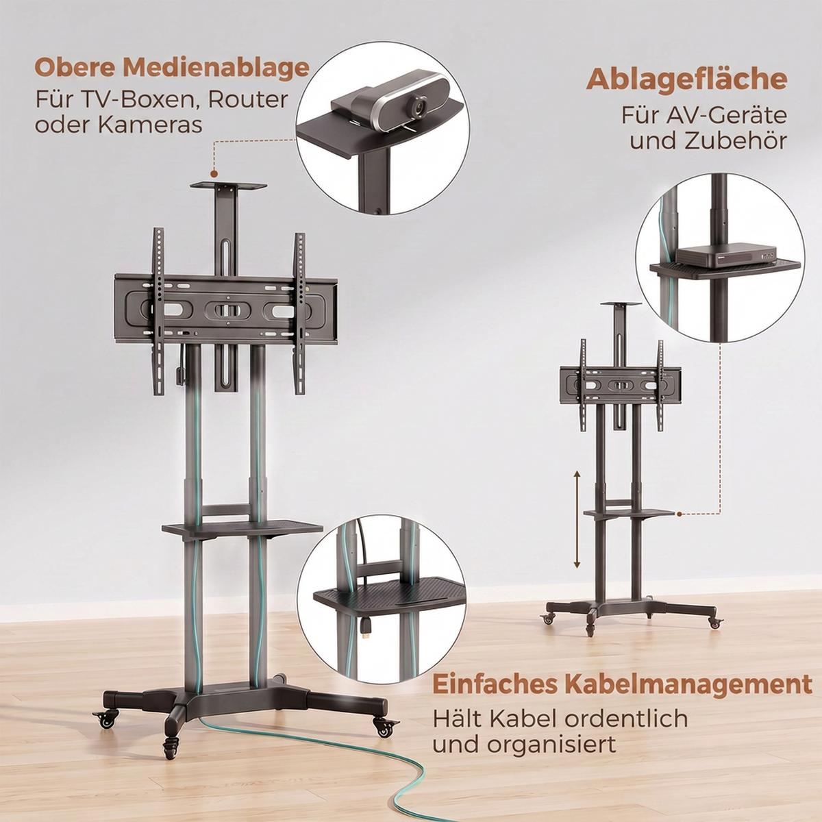 MOBILER-TV-STÄNDER Metall Schwarz - Schwarz, Metall (64.8/189/85.3cm) - HOMCOM