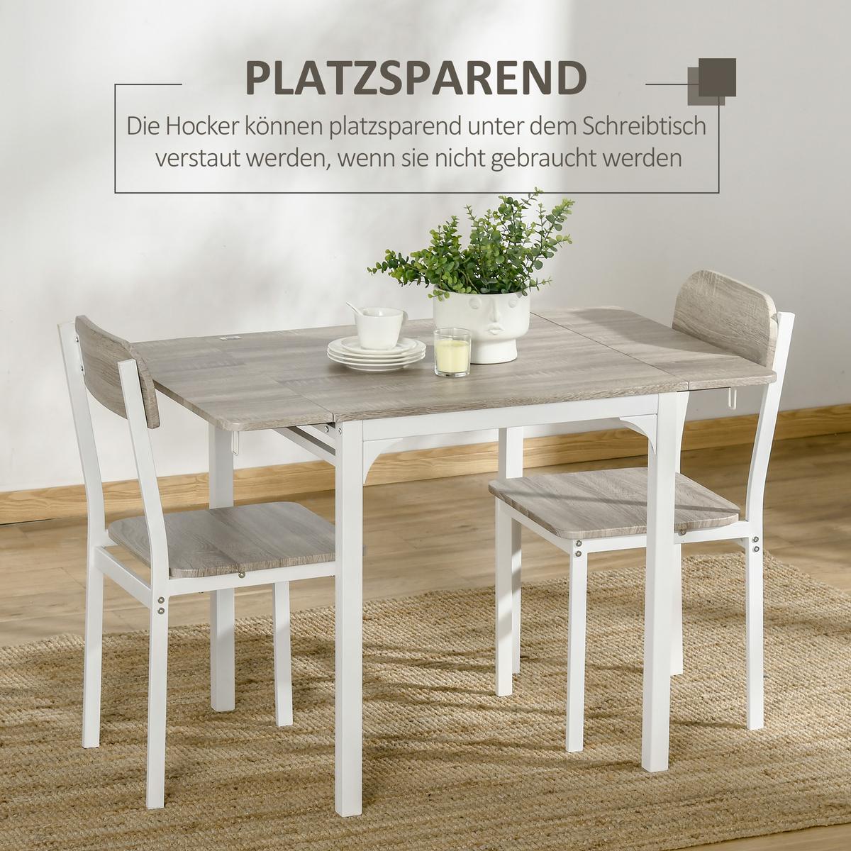 ESSGRUPPE, MDF, Stahl, Natur+Weiß - Naturfarben, Kunststoff (70/75/110cm) - HOMCOM