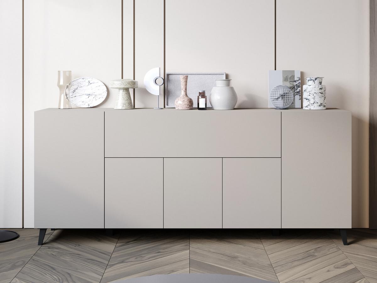 SIDEBOARD Phuket 180 - Kaschmir/Schwarz, Holzwerkstoff/Kunststoff (180/76/38cm) - MIRJAN24