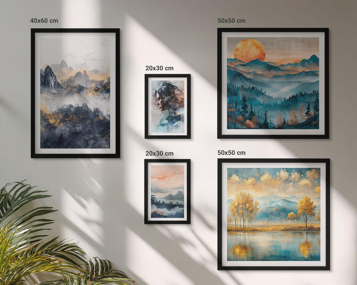 BILDER SET 5er Set - 50x50 cm & 20x30 cm & 40x60 cm Schwarzer Rahmen - Tropische Pflanzen, Vögel, Natur - Schwarz, Kunststoff (40/60cm) - TULUP