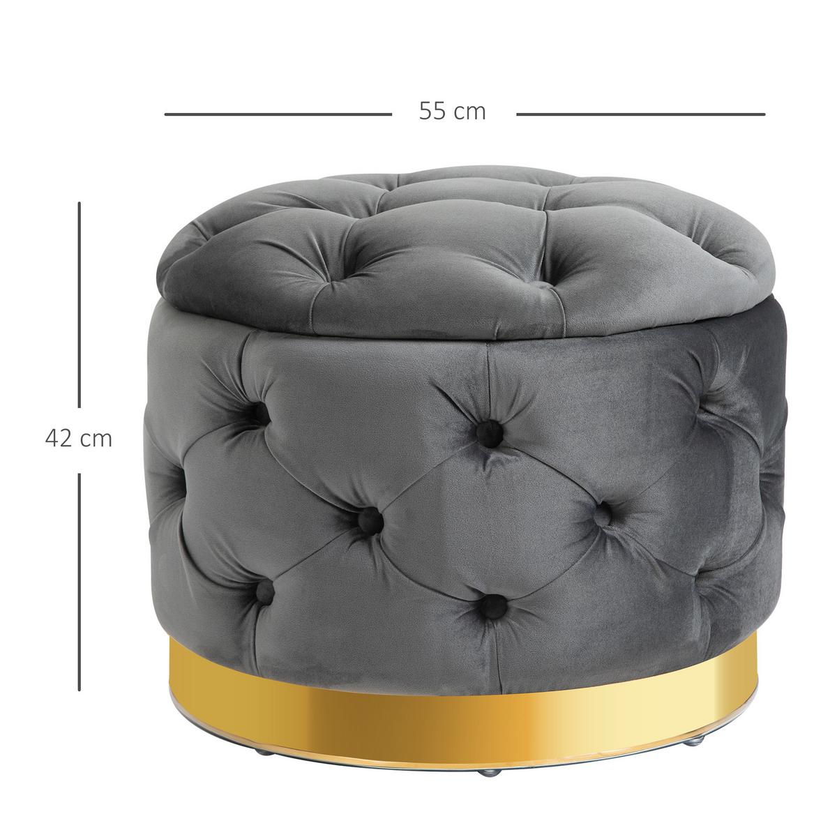 VINTAGE Hocker, Sitzhocker, Kohlegrau - Grau, Textil (55/42/55cm) - HOMCOM