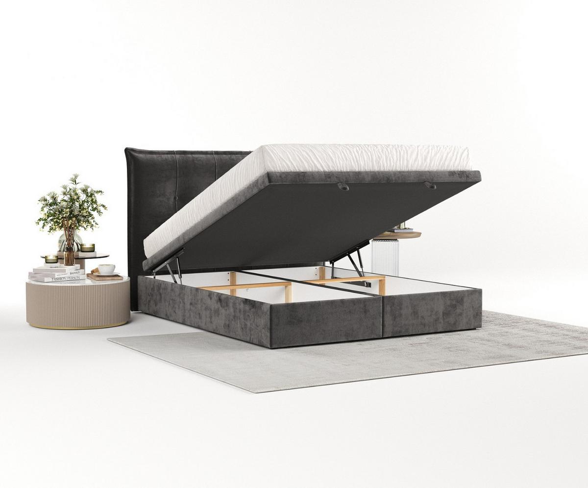 POLSTERBETT Liano mit Stauraum 120/200 cm Stahl im Lotta Stoff - Graphitfarben/Schwarz, Holz/Holzwerkstoff (120/200cm) - AltaBeds