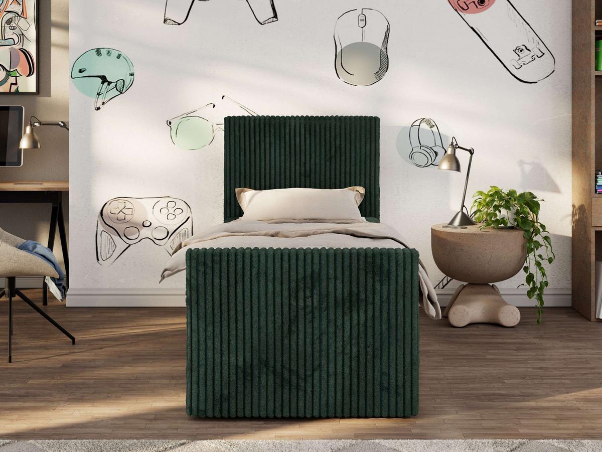 JUGENDBETT TILIO DUO 90/200 - Dunkelgrün Cord - H4 - Rechts Seite - Dunkelgrün, Textil (200/90cm) - MKS