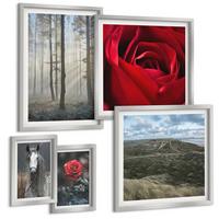 BILDER SET 5er Set - 50x50 cm & 20x30 cm & 40x60 cm Silberner Rahmen - Rote Rosen auf pferdegrauem Hintergrund - Silberfarben, Kunststoff (40/60cm) - TULUP