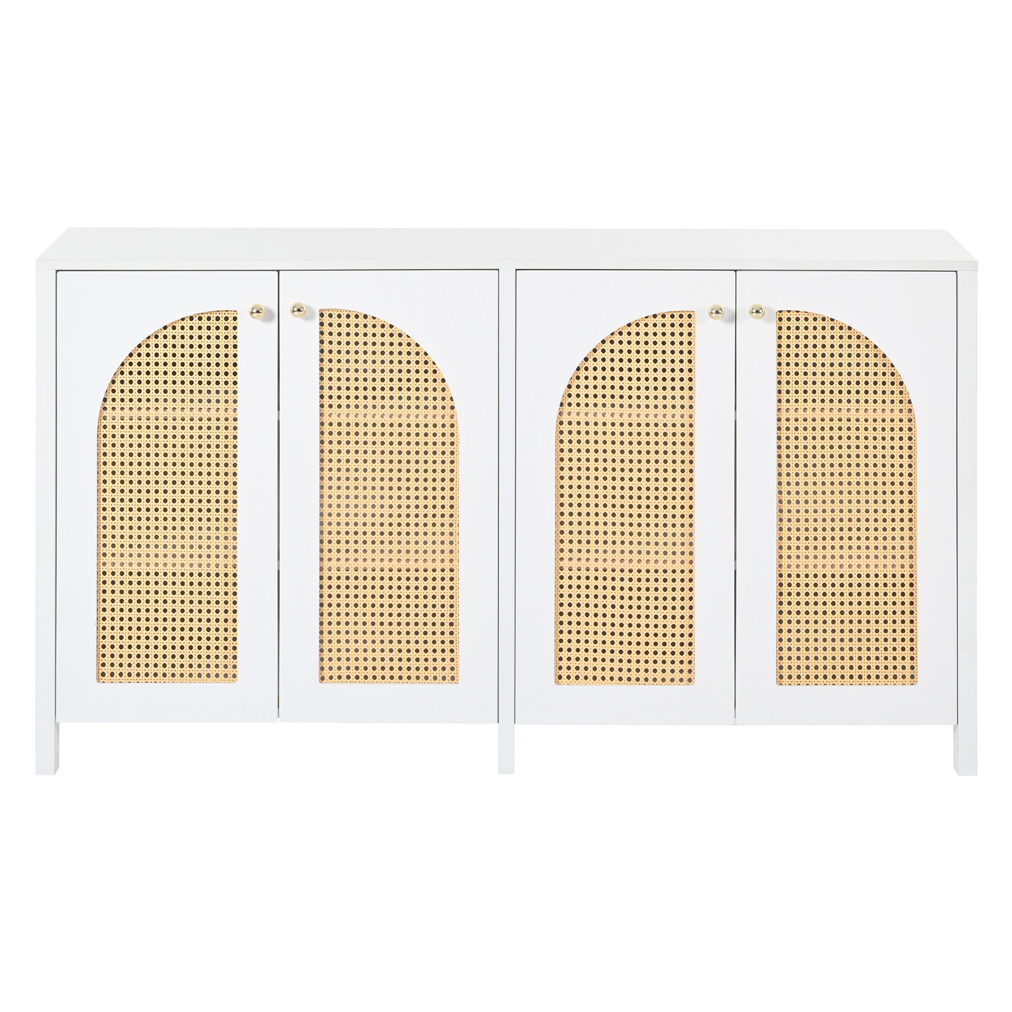 SIDEBOARD mit Kunst-Rattan-Türen Verstellbaren Regalen - Weiß, Holzwerkstoff (145/40/80cm) - Urban Meuble