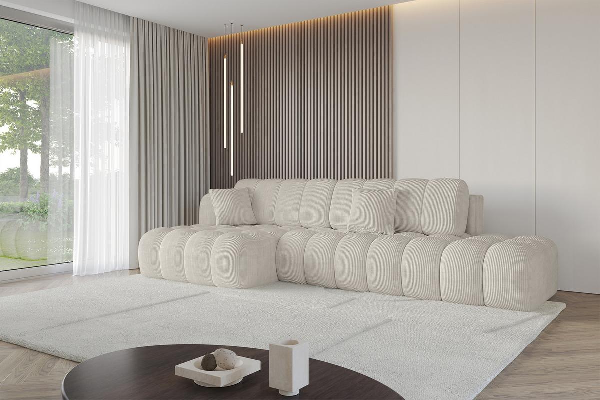 ECKSOFA mit Schlaffunktion Ottomane Links OLEA-L2 321x164x75 Creme Cord - Ecru/Schwarz, Holzwerkstoff/Kunststoff (321/164cm) - ALTDECOR