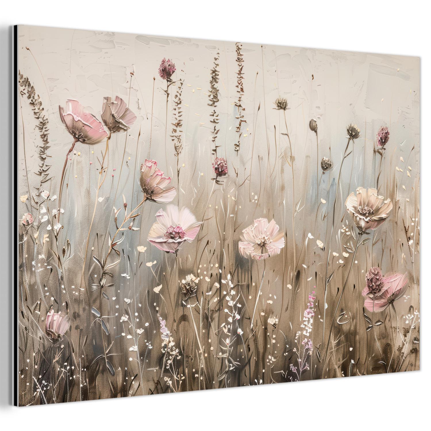 METALLBILD Blumen - Rosa - Modern - Beige Wandbild 60x40 cm - Beige, Metall (60/40cm) - MuchoWow