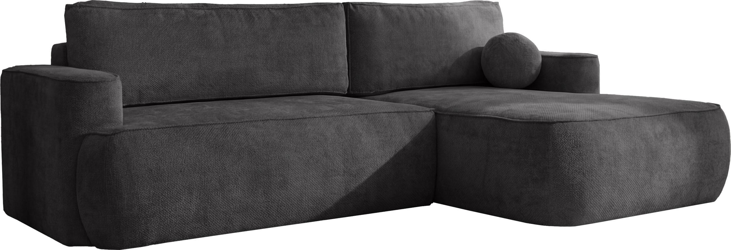 ECKSOFA Marion mit Schlaffunktion & Bettkasten in Chenille Graphit, Schwarz, Rechts 267/154/83 cm - Graphitfarben/Schwarz, Kunststoff/Textil (267/154cm) - WFL GROUP