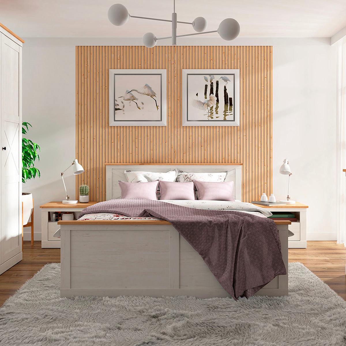 BOXBETT 160/200 Victoria Weiß und Holz - Weiß, Holzwerkstoff (160/200cm) - Petits-meubles