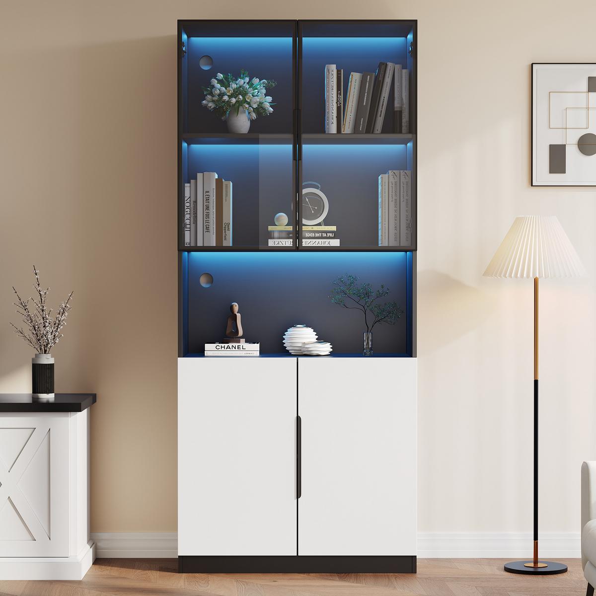 VITRINE weiß 80/30/200 cm - Weiß, Glas/Holzwerkstoff (80/200/30cm) - Urban Meuble