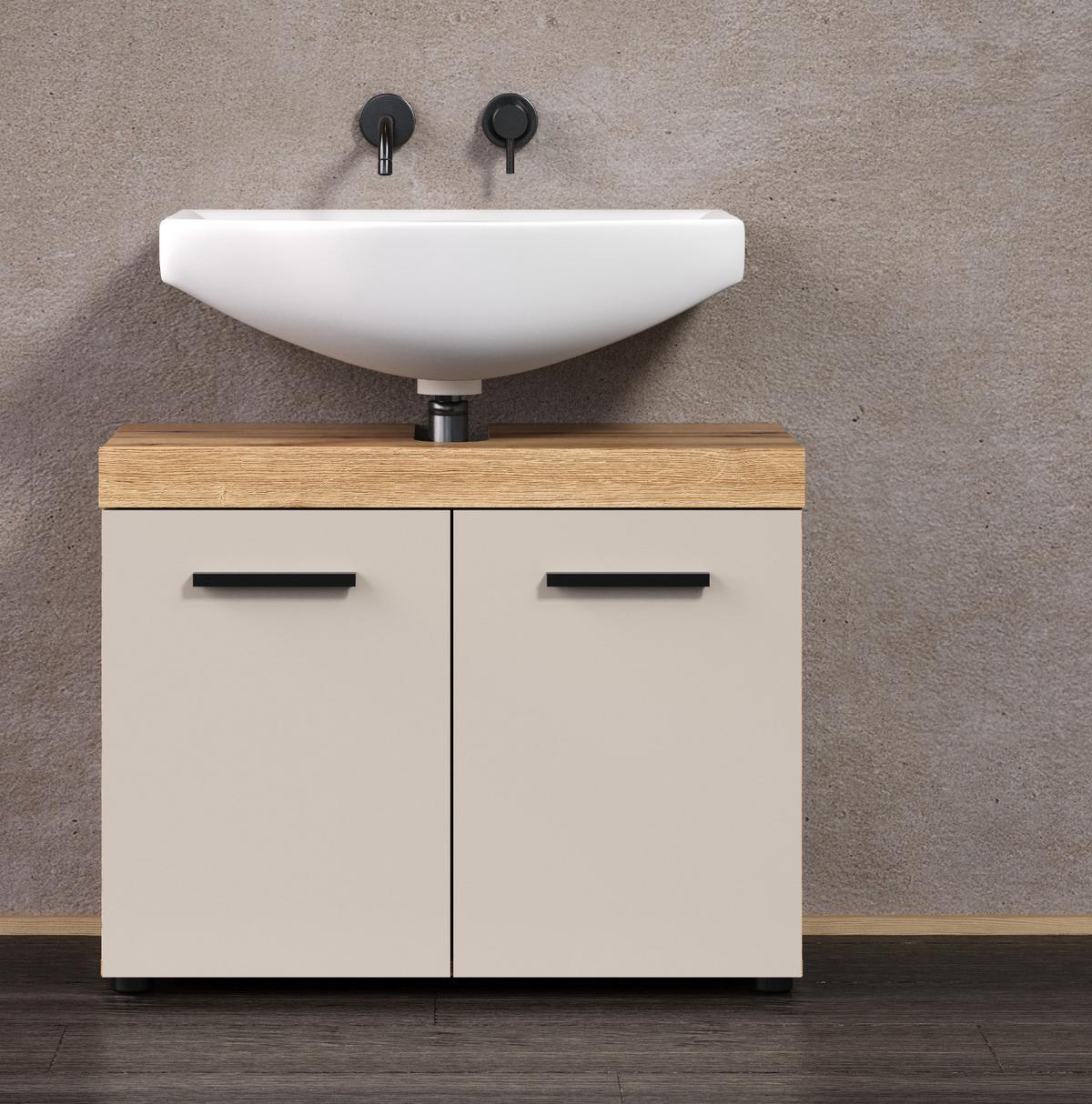 WASCHBECKENUNTERSCHRANK Kaschmir, Evoke Eiche 72 cm, Badezimmer Unterschrank 2-türig - Kaschmir/Eichefarben, Holzwerkstoff/Kunststoff (72/56/34cm) - Top.Furn