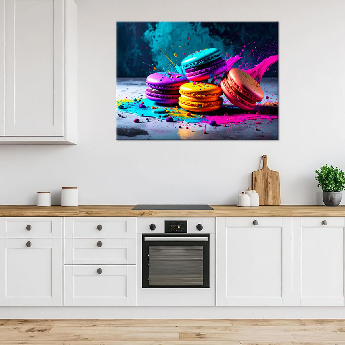 LEINWANDBILD bunte Kekse Makronen abstrakt 120x80cm - Multicolor, Textil (120/80cm) - Feeby