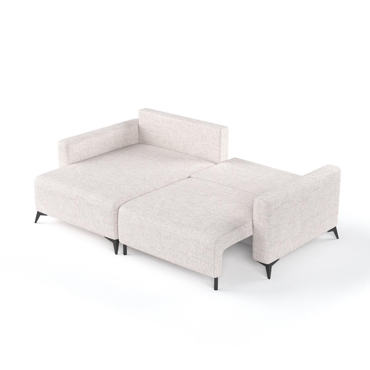 ECKSOFA NUVIO mit Schlaffunktion Hellbeige im Neve Stoff - Sandfarben/Schwarz, Holz/Holzwerkstoff (239/148cm) - AltaBeds