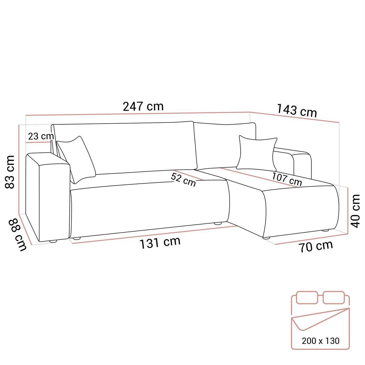 ECKSOFA PRESTIGE L, Poso 27 - Rosa, Textil (247/143cm) - Lookway