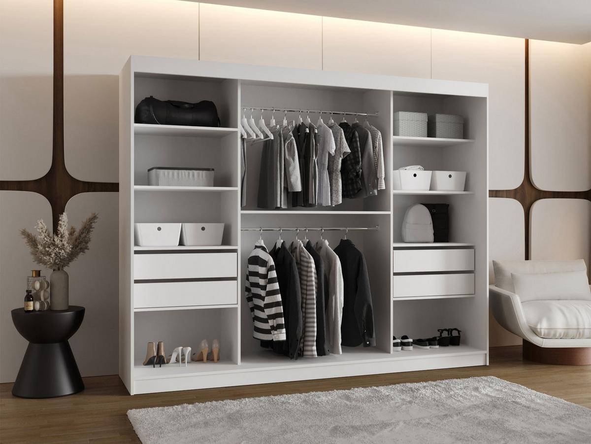 SCHWEBETÜRENSCHRANK Wika 250 cm mit Schubladen - Silberfarben/Nussbaumfarben, Holzwerkstoff/Kunststoff (250/200/62cm) - MIRJAN24