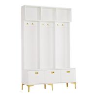 GARDEROBEN weiß & gold, mit sitzbank und 6 haken - Weiß, Holzwerkstoff (120/191/40cm) - Urban Meuble