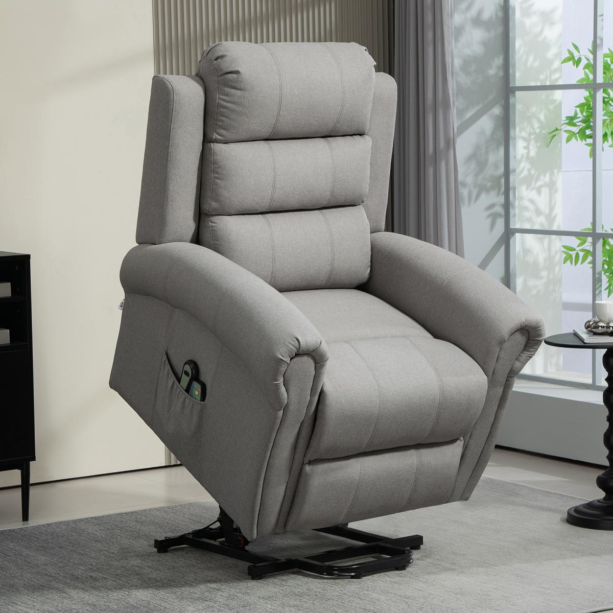 FERNSEHSESSEL mit Aufstehhilfe Relaxsessel mit Liegefunktion, Heizfunktion - Hellgrau/Schwarz, Textil/Metall (87/108/87.5cm) - HOMCOM