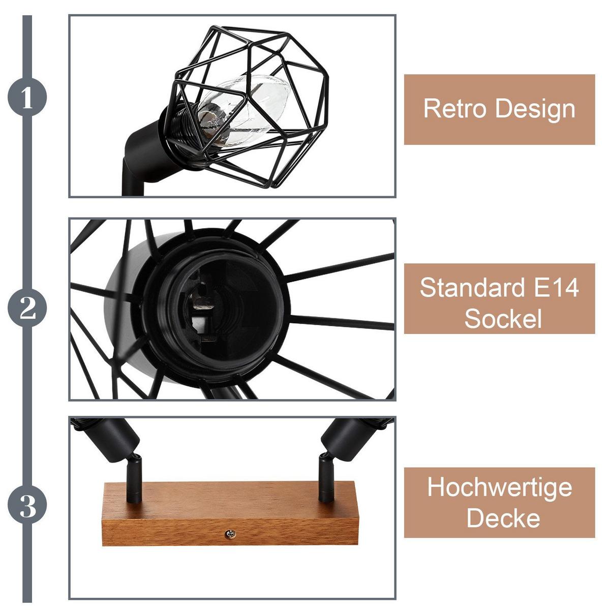 DECKENSTRAHLER Schläger 17/9/20 cm - Schwarz, Metall (17/9/20cm) - Nettlife