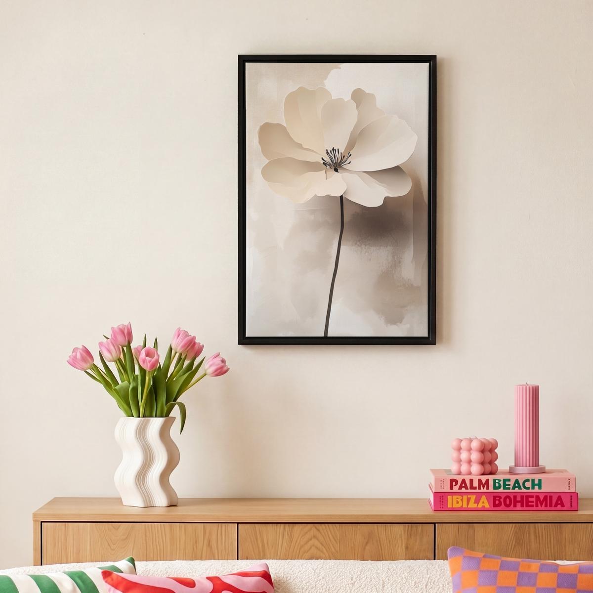 LEINWAND Bilder mit Rahmen - Blume - Beige - Farbe - Schatten - 20x30 - Creme, Textil (20/30cm) - MuchoWow