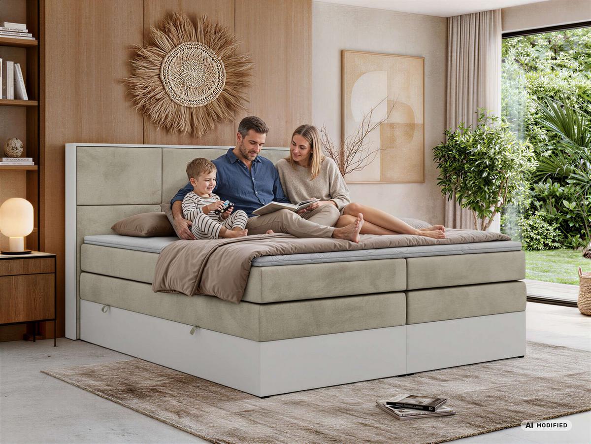BOXSPRINGBETT DELVIT KING 140/200 - Hellgrau Velvet - Topper Visco - H3 - Hellgrau/Schwarz, Kunststoff/Textil (140/200cm) - MKS