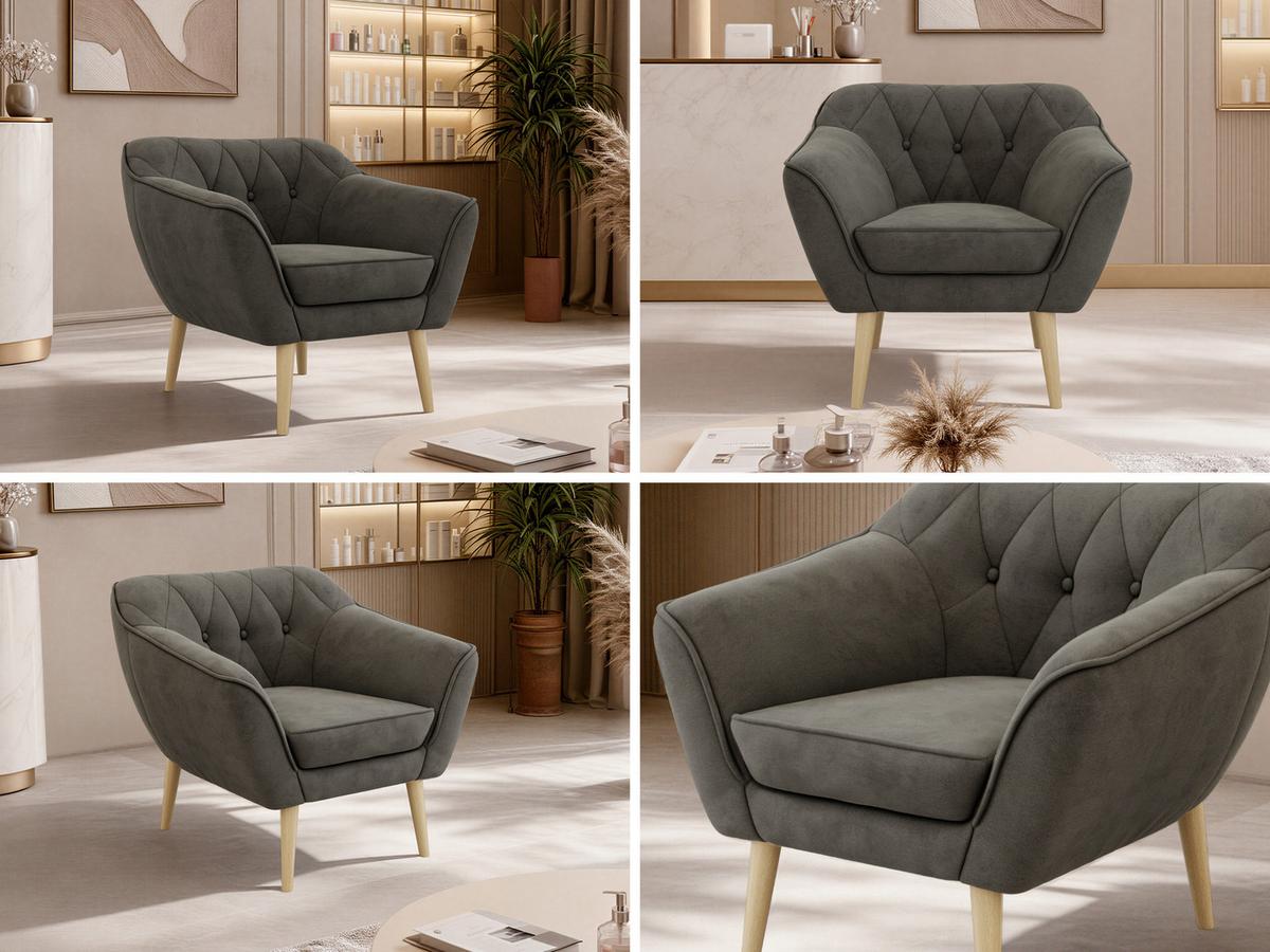 SESSEL PIRS - Dunkelgrau Velvet - Holzbeine - Dunkelgrau/Buchefarben, Holzwerkstoff/Textil (80/75/74cm) - MKS