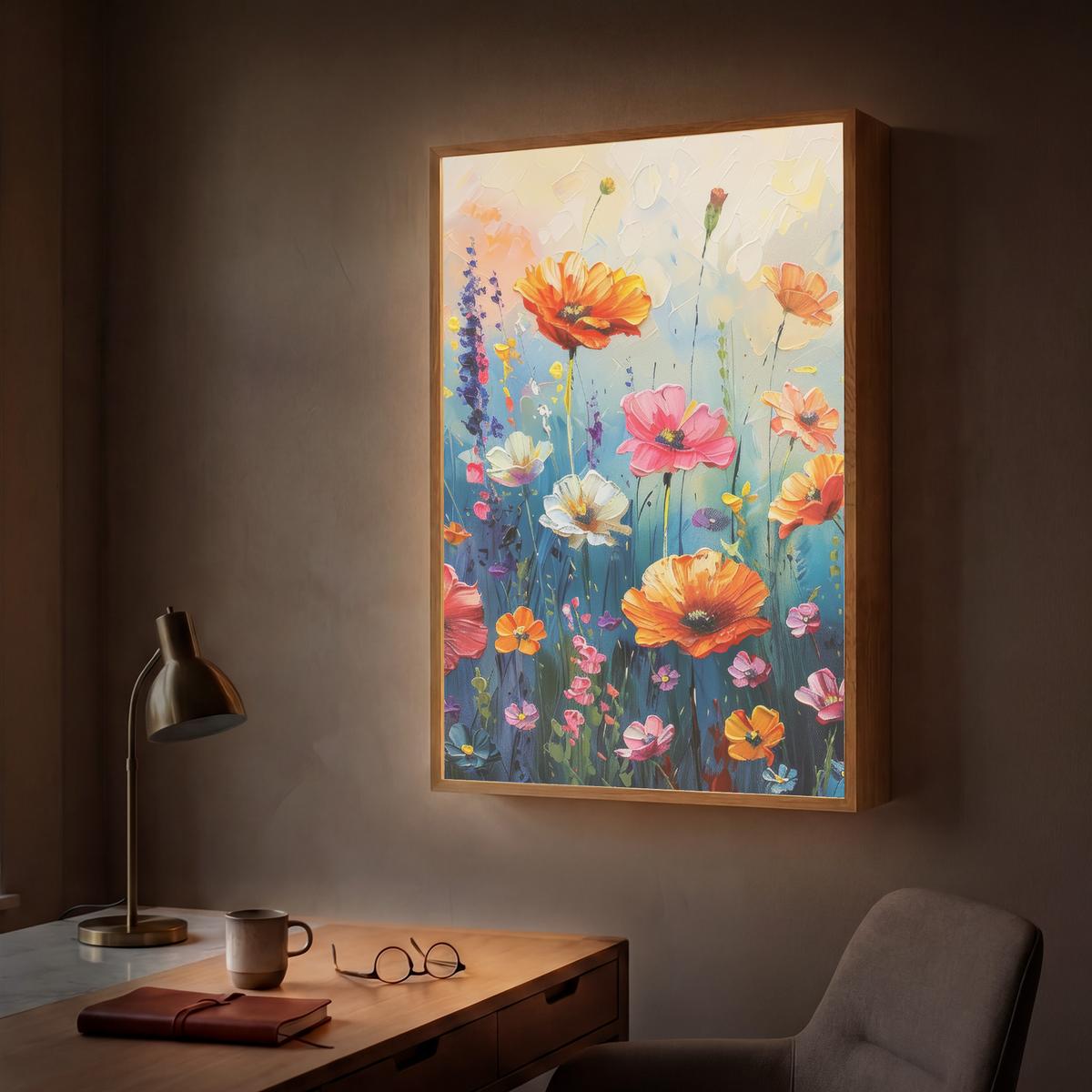 WANDLEUCHTE MIT AKKU Blumen - Natur - Aquarell - Kunst 60x90 cm - Multicolor, Holzwerkstoff (60/90/8cm) - OnlyWow