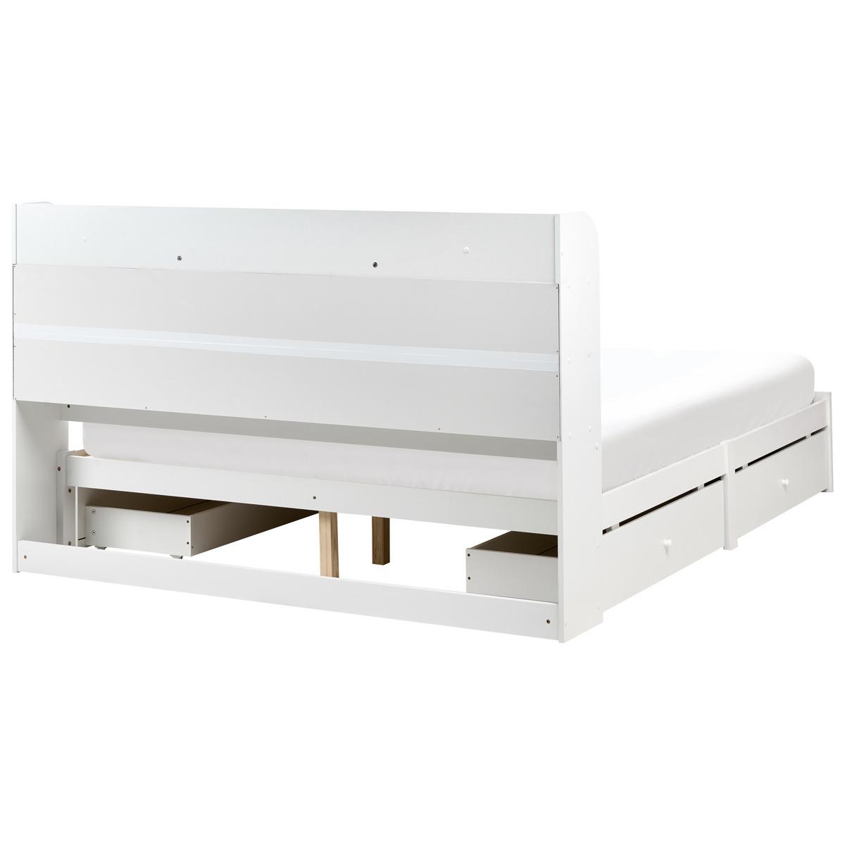 BETT mit Schubladen 160/200 cm MDF-Platte Weiß Bizou - Weiß, Holzwerkstoff (160/200cm) - Beliani