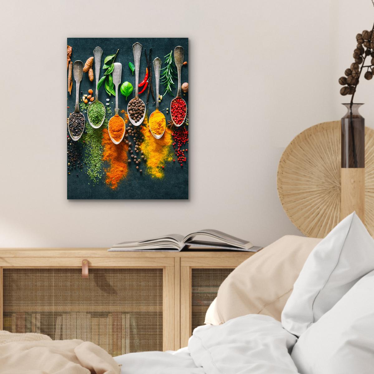 METALLBILD Kräuter - Gewürze - Löffel 30x40 cm - Currygelb, Metall (30/40cm) - MuchoWow