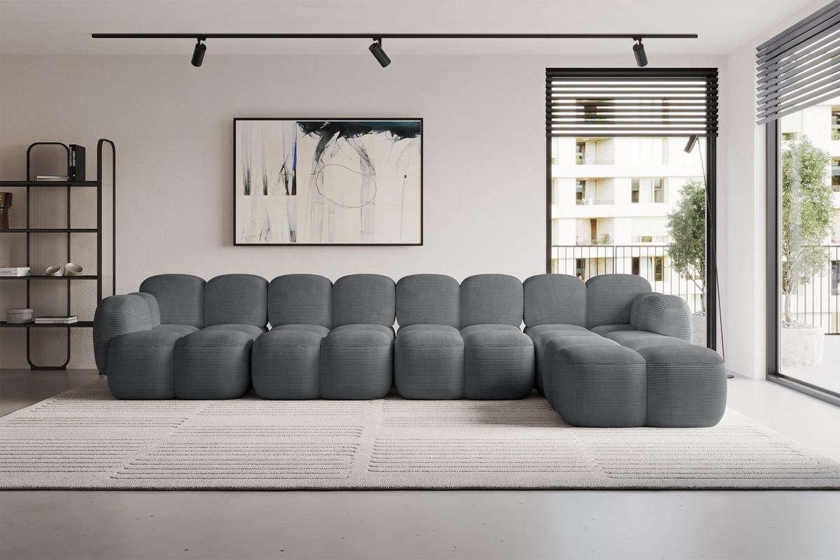 ECKSOFA modulares Sofa Rechts Miko-L3 390x205x75 Dunkelgrau Cord - Graphitfarben/Schwarz, Holzwerkstoff/Kunststoff (390/205cm) - ALTDECOR