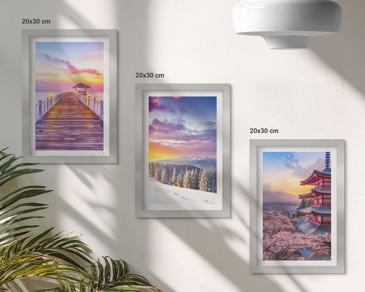 BILDER SET 3er Set - 20x30 cm Silberner Rahmen - Romantische Himmelslandschaften - Silberfarben, Kunststoff (20/30cm) - TULUP