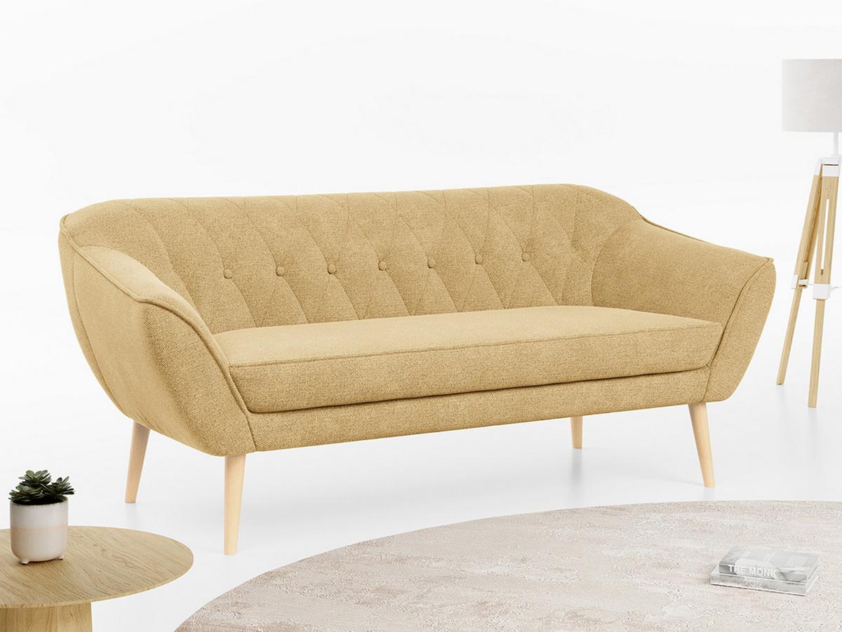 SOFA Pirs 3 Sitzer Strukture Gelb - Gelb/Braun, Holz/Textil (180/75/74cm) - MKS