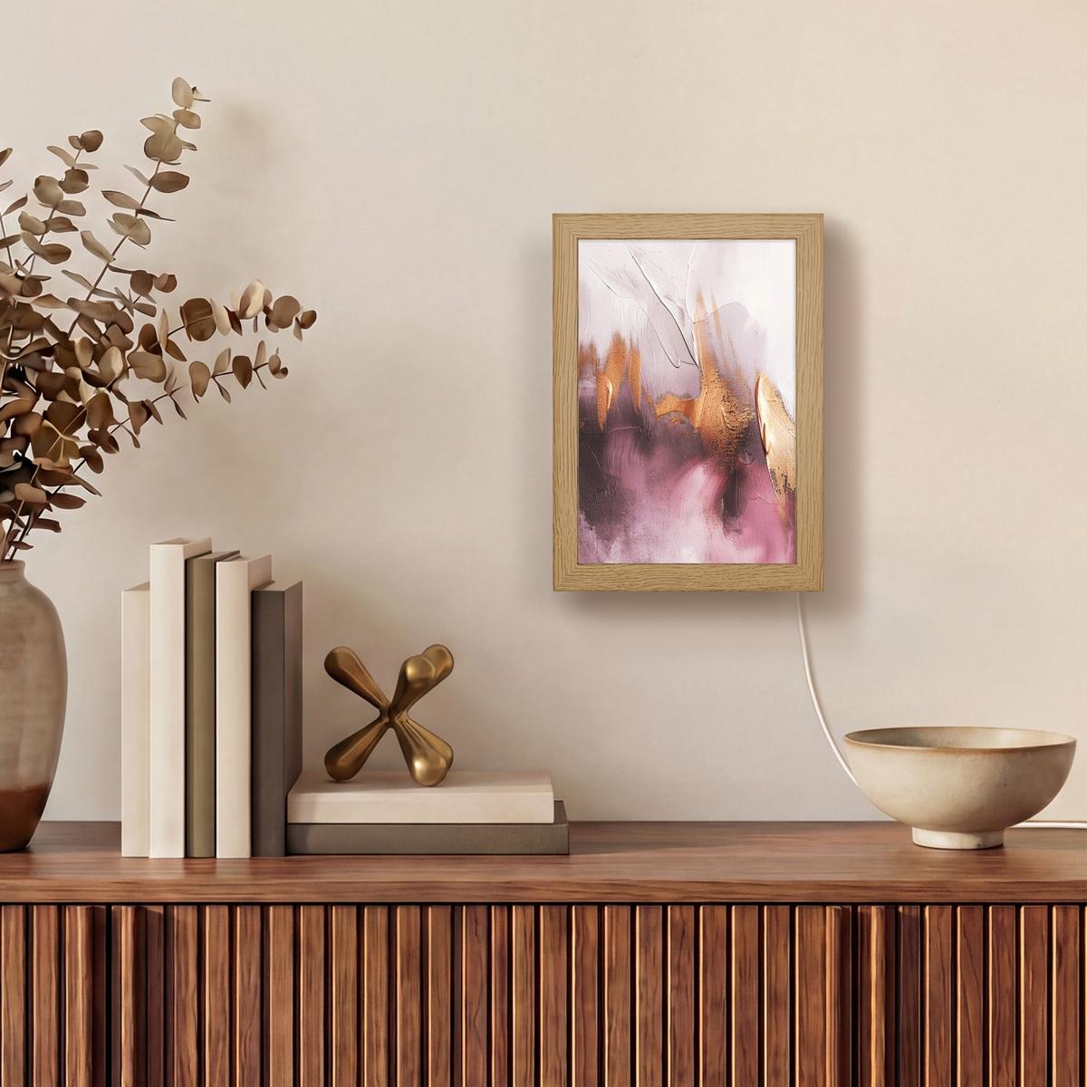 WANDLEUCHTE Lila - Abstrakt - Farbe - Gold 15x20 cm - Mauve, Holzwerkstoff (15/20/8cm) - OnlyWow