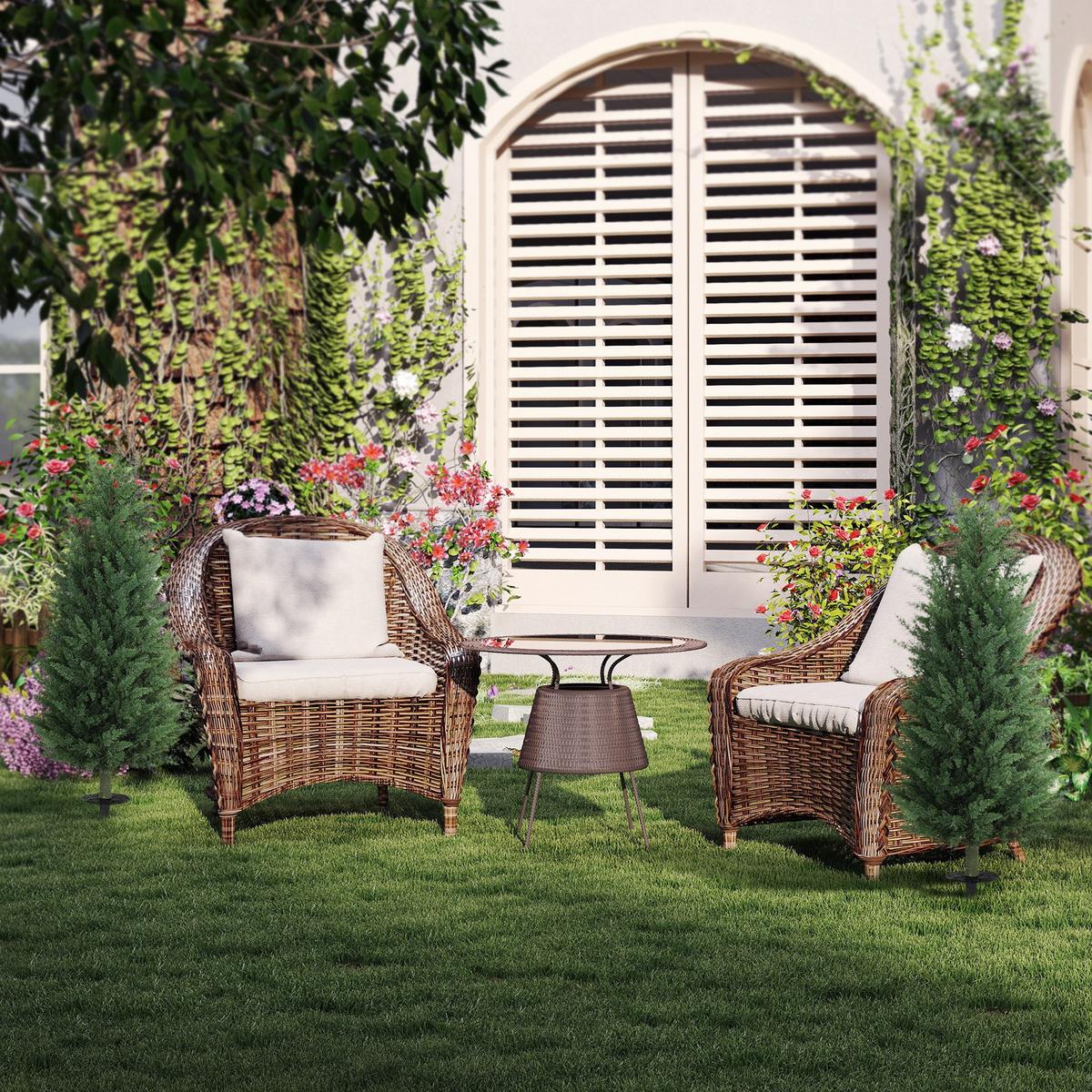 KÜNSTLICHE Zypresse 2er-Set 100 cm Plastik Kunstpflanze mit Bodenpfahl Garten - Grün, Kunststoff (100cm) - HOMCOM