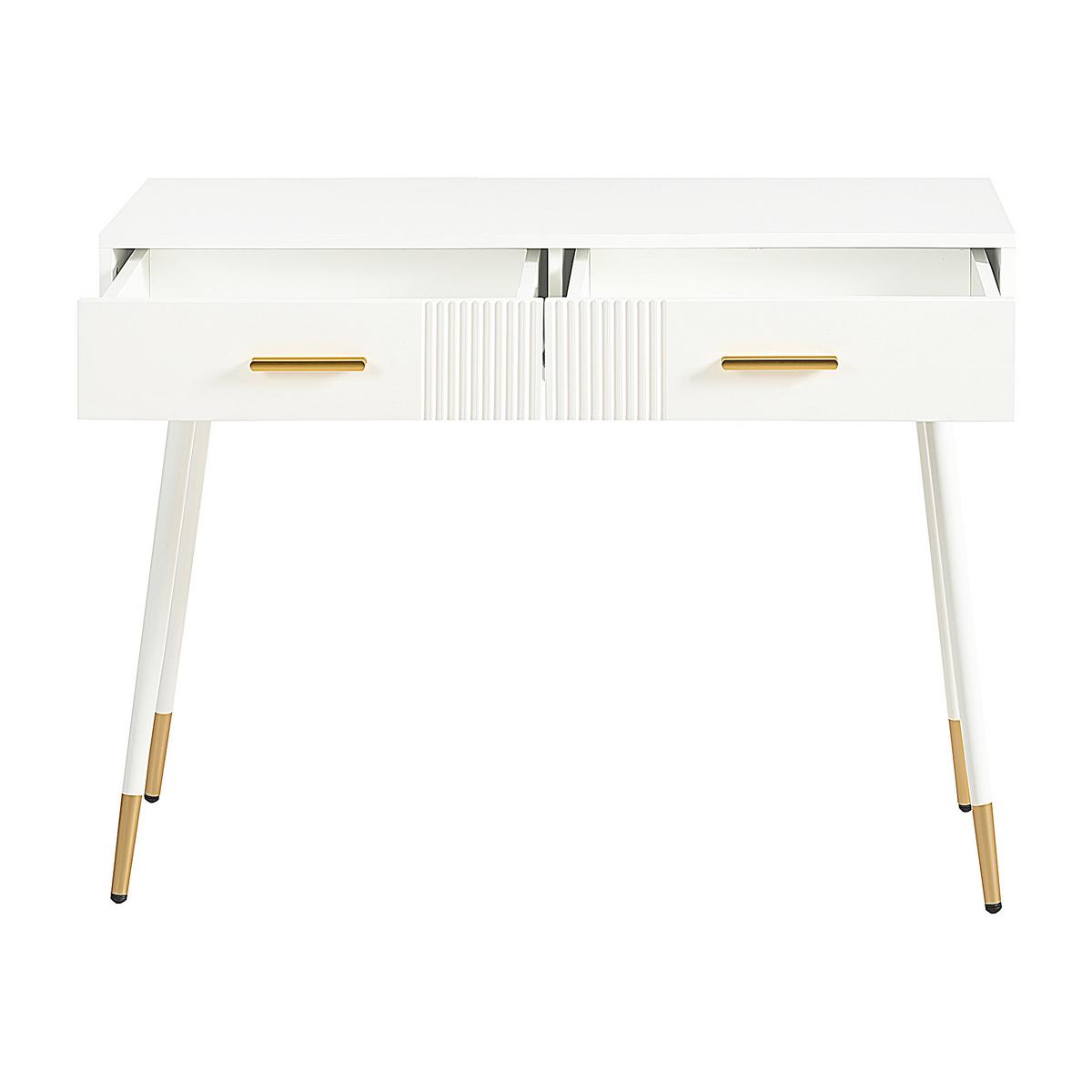 SCHMINKTISCH in Weiß mit goldenen Metallbeinen & 2 Schubladen - Weiß, Holzwerkstoff (100/76/40cm) - Urban Meuble