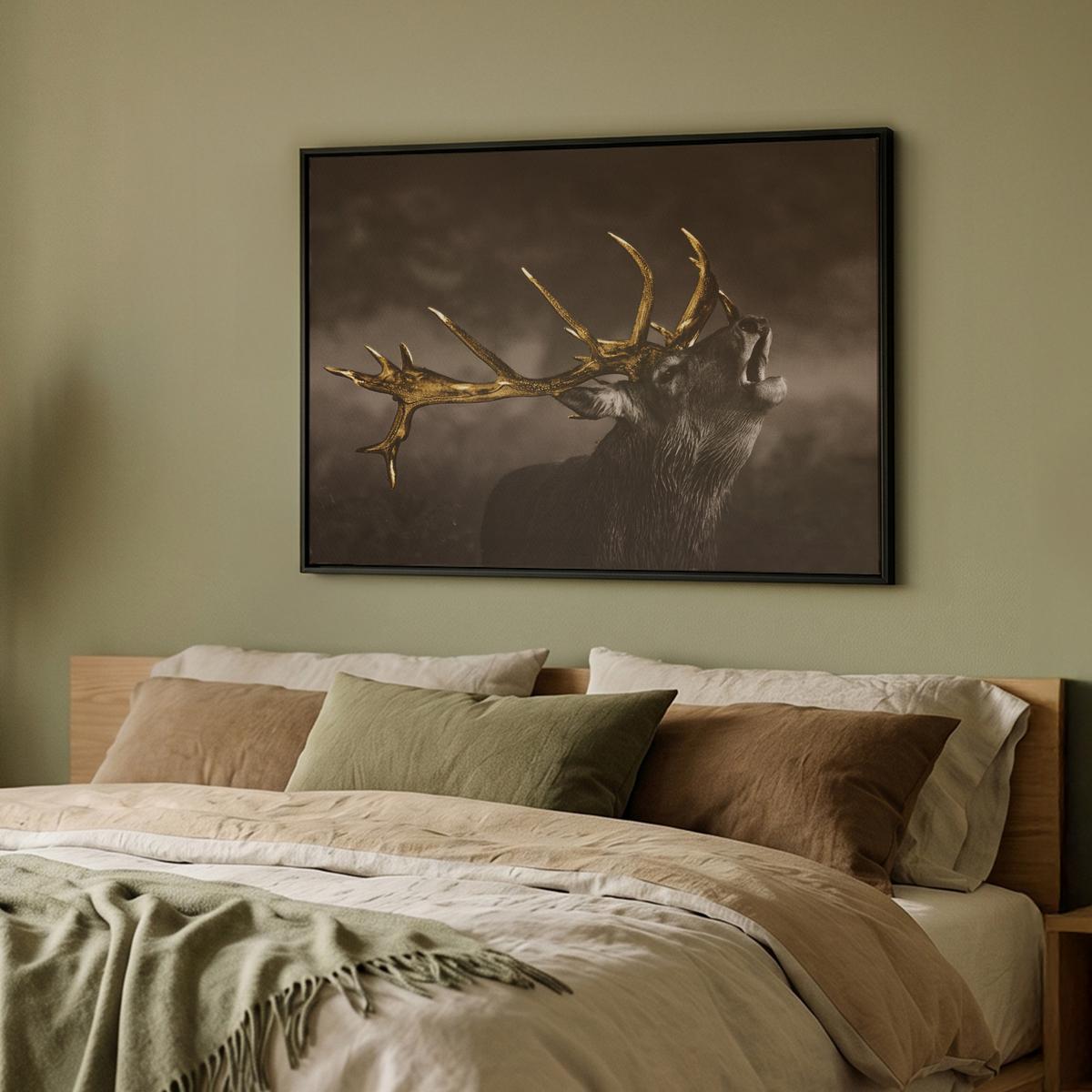LEINWAND Bilder mit Rahmen - Rotwild - Schwarz - Gold - 100x70 - Braun, Textil (100/70cm) - MuchoWow