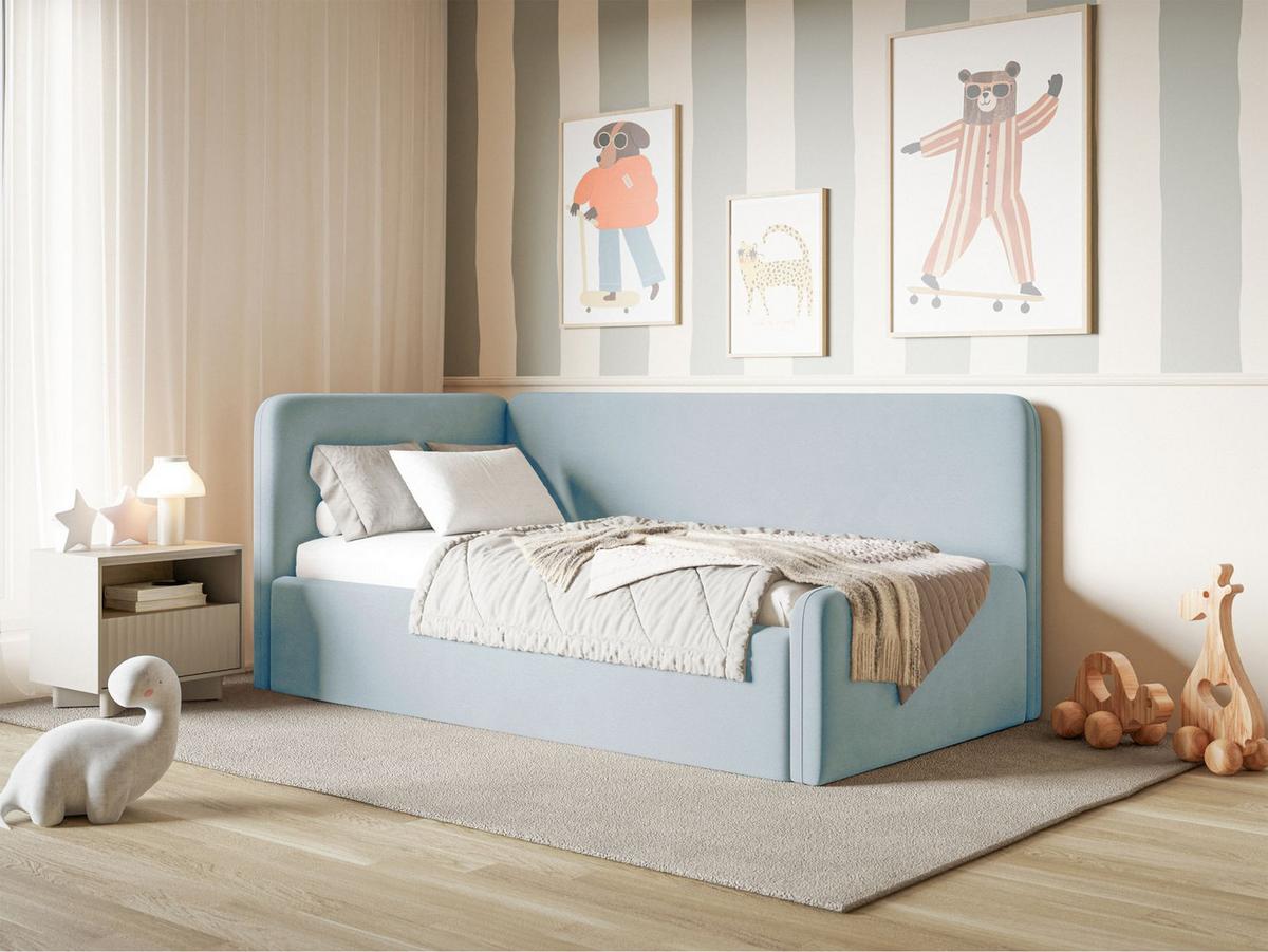 JUGENDBETT Fanko Samt Hellblau 90x200 cm - Schwarz/Hellblau, Kunststoff/Textil (90/200cm) - Selsey