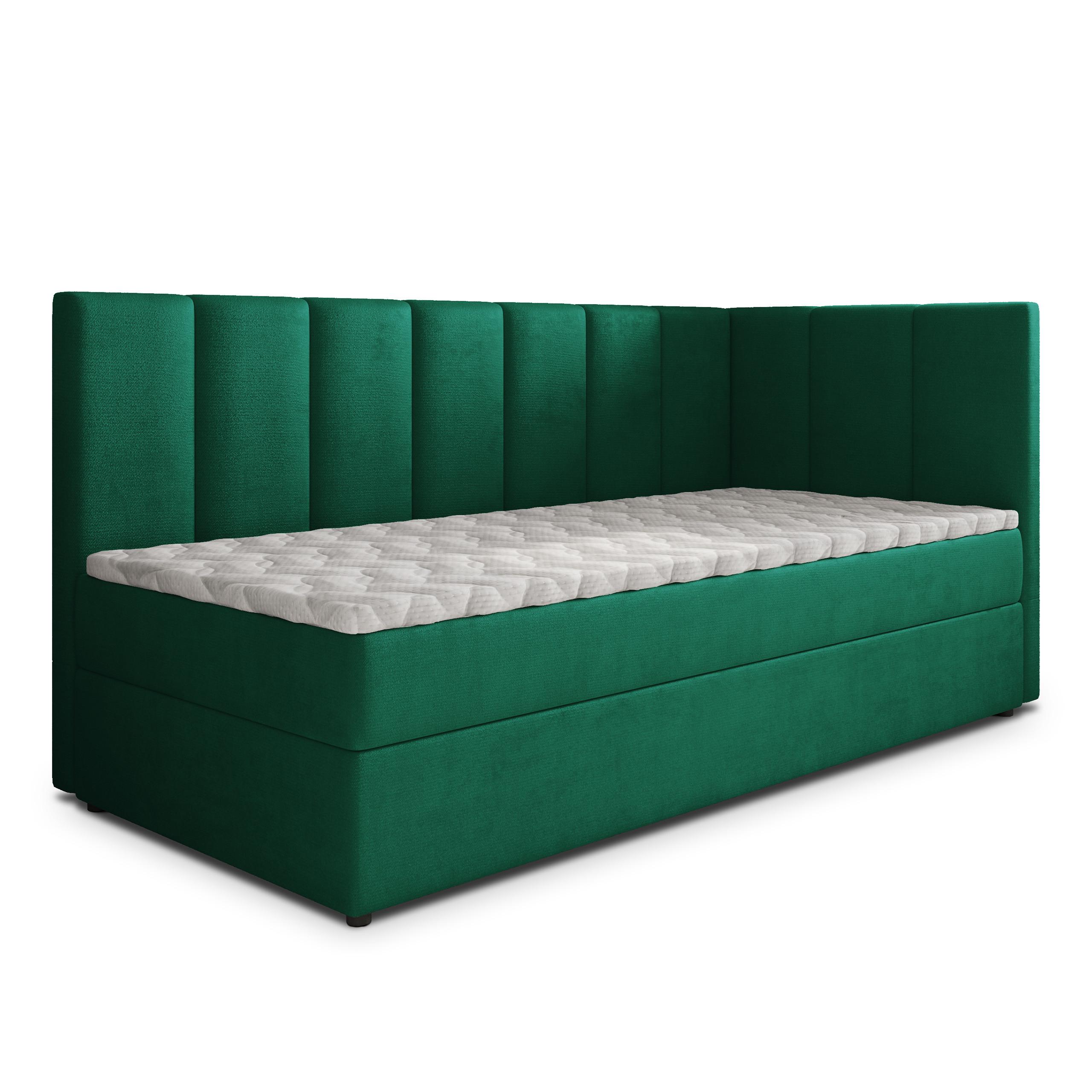 BOXBETT BEVE 90x200 cm mit Matratze und Topper, H2+H3 - Grün - Grün, Holz (90/200cm) - MASSENO