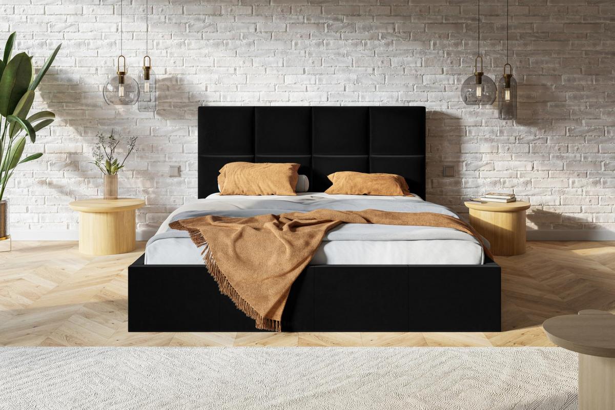 BETT 90x200 - Polsterbett mit Bettkasten und Holzrahmen - Modern Betten - Weicher Jasminstoff - Kollektion Roma, Schwarz - Schwarz, Holz/Textil (90/200cm) - Alpi-Möbel