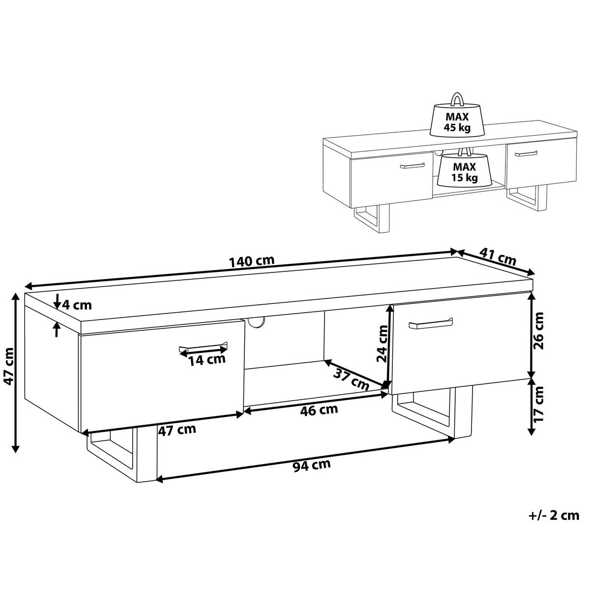 TV-MÖBEL Dunkelbraun, Grau TIMBER 41/140/47 cm - Dunkelbraun, Holzwerkstoff (140/47/41cm) - Beliani