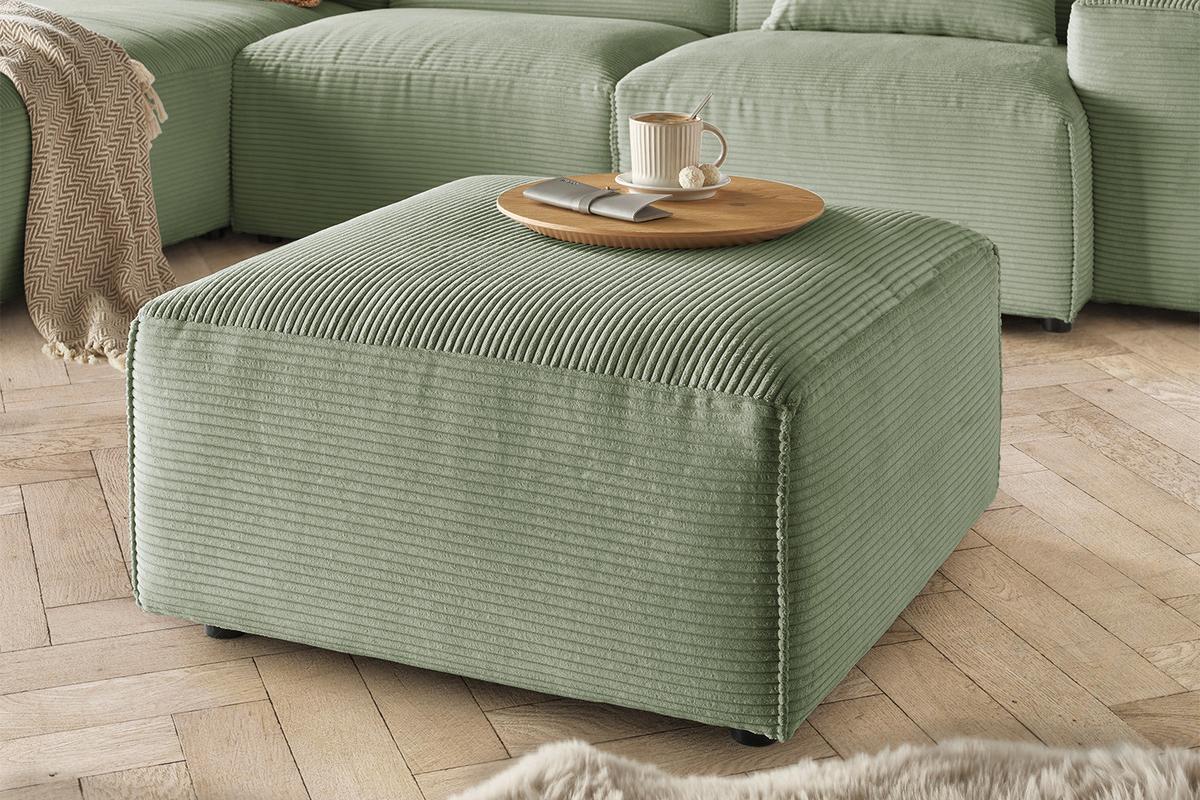 POLSTERHOCKER RANI Grün Cord - Schwarz/Olivgrün, Kunststoff/Textil (80/42/80cm) - KAWOLA