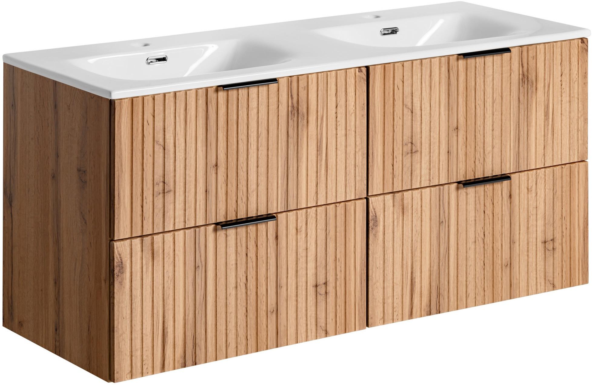 DOPPELWASCHTISCH Niva hängend geriffelt in Eiche Hell Braun 121/59/46 cm - Eiche Wotan/Multicolor, Holzwerkstoff/Kunststoff (121/58.5/46cm) - WFL GROUP