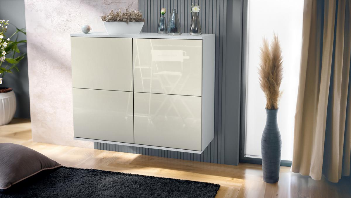 KOMMODE Rova Creme Hochglanz - Creme, Holzwerkstoff (92.5/73.5/35cm) - Vladon